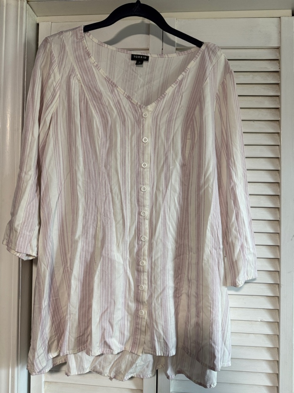 torrid White and Lavender Striped Button-Front Tunic